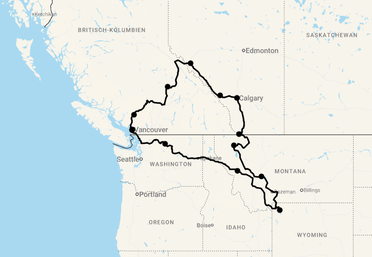 Karte 21 Tage Nationalparks des Westens