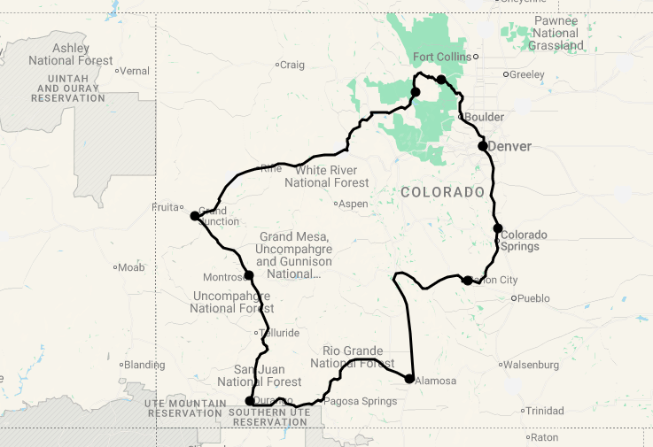 Karte 17 Tage Colorful Colorado