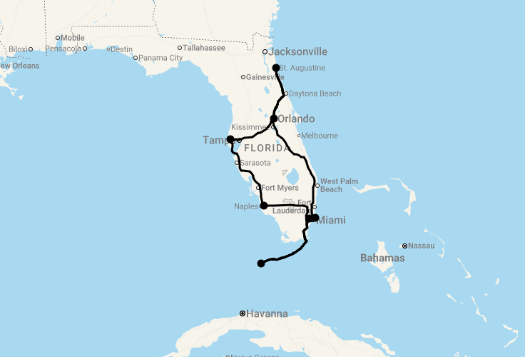Karte 9 Tage Gruppenreise Florida Sunshine