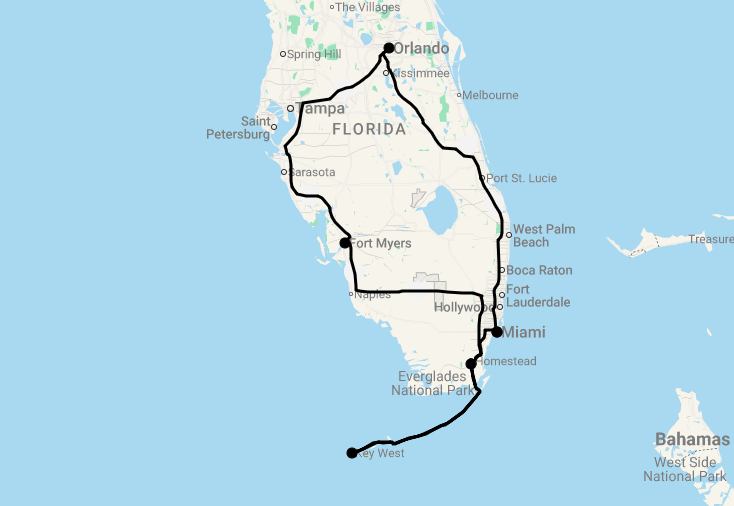 Karte 8 Tage Gruppenreise Sunshine State Florida
