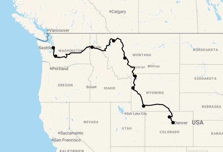 Karte 19 Tage Yellowstone & Glacier Nationalpark: Naturwunder im wilden Westen der USA