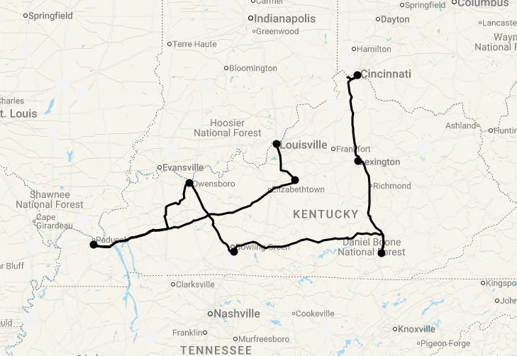 Karte 12 Tage Kentucky Highlights - Bourbon Trail, Pferde & Natur