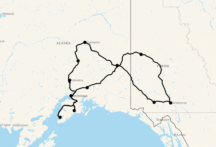Karte 21 Tage Alaska & Yukon Highlights