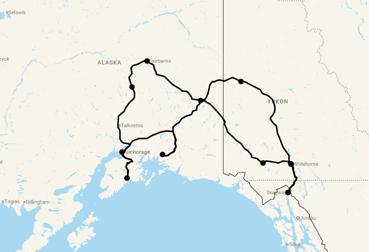 Karte 15 Tage Gruppenreise Best of Yukon & Alaska