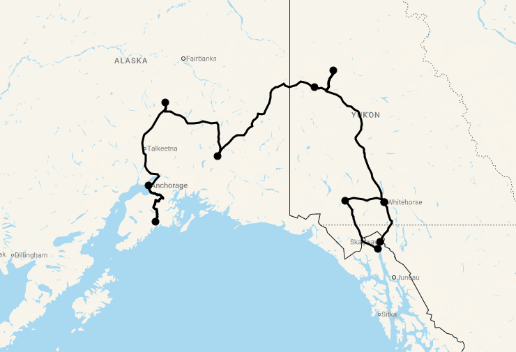 Karte 15 Tage Gruppenreise Yukon & Alaska Highlights Camping
