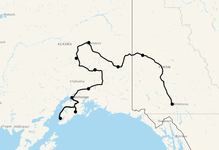 Karte 16 Tage Die schönsten Routen im Yukon & Alaska