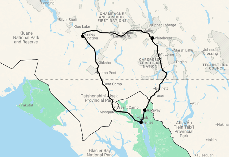 Karte 8 Tage Gruppenreise Golden Circle Tour Yukon & Alaska