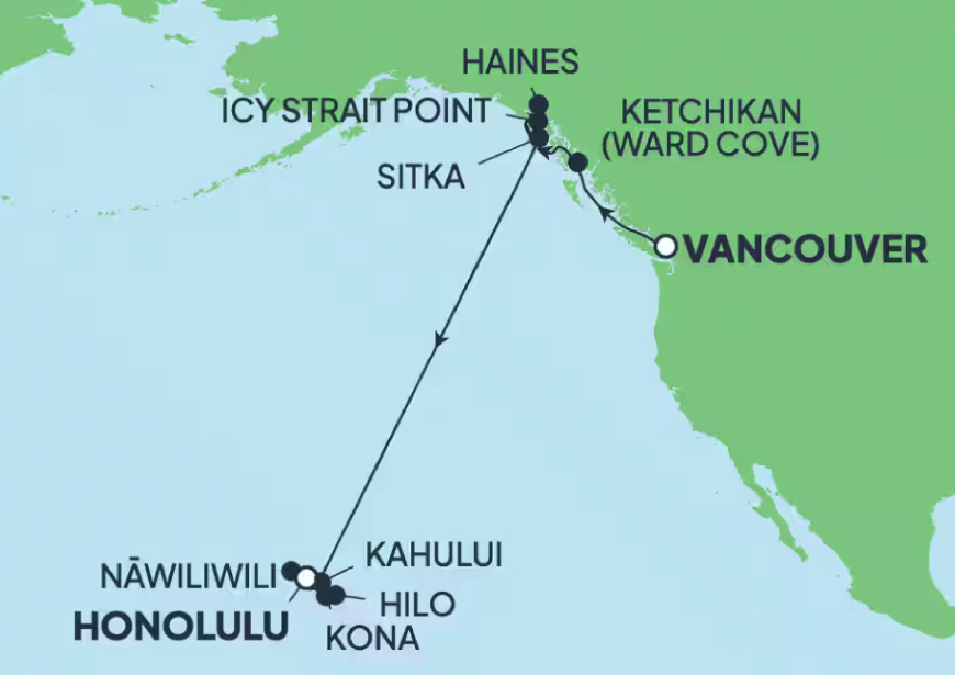 Karte 17 Tage Kreuzfahrt Alaska und Hawaii: Kaua'i und Kona