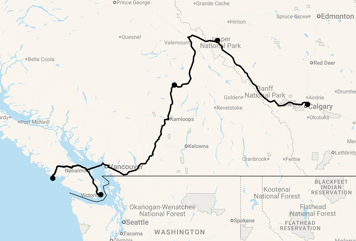 Karte Wilde Horizonte: 14 Tage Wanderabenteuer in Westkanada (Kleingruppe)
