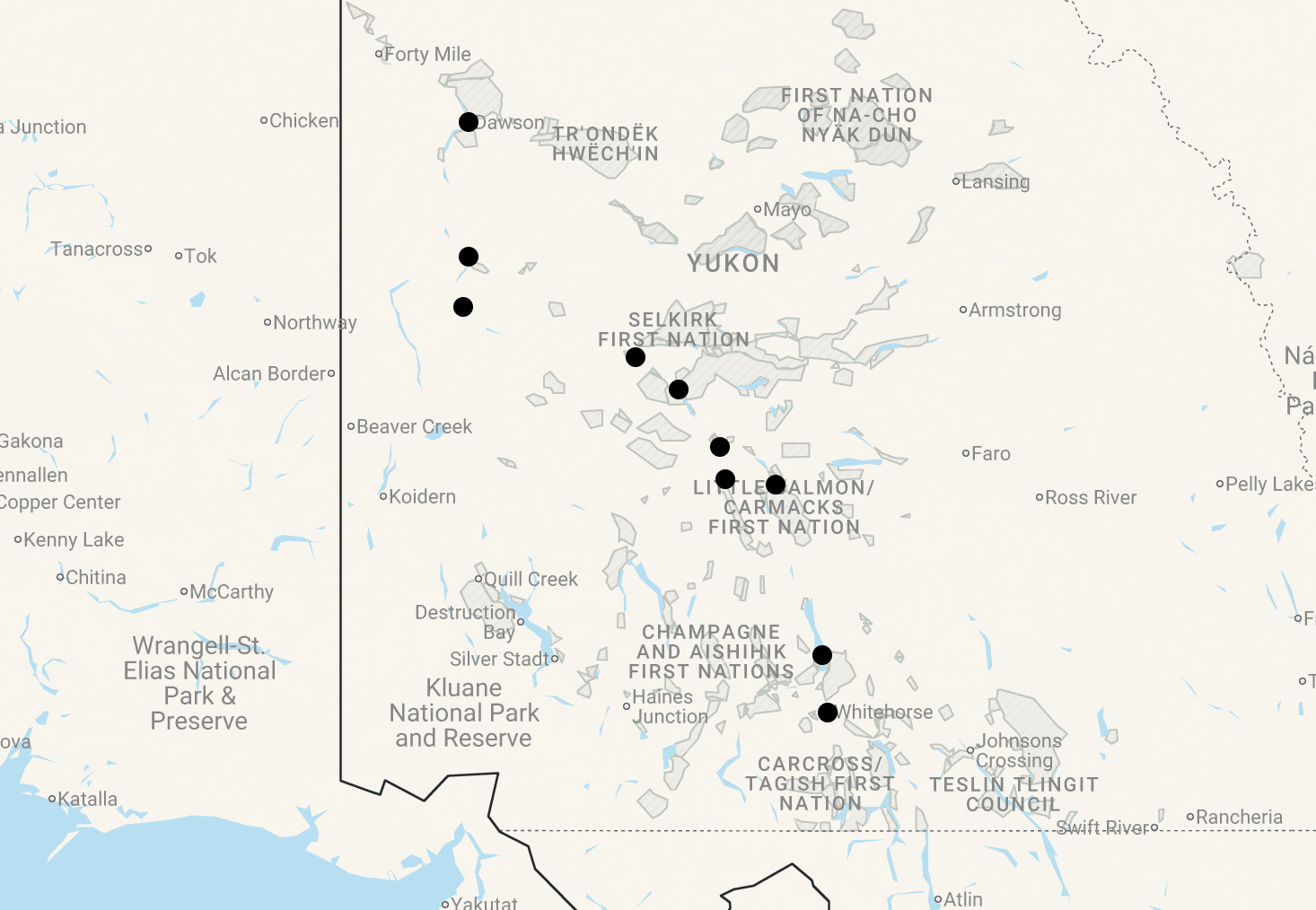 Karte Kanutour auf dem Yukon River - Lake Laberge über Carmacks bis Dawson City (8, 13, oder 20 Tage)
