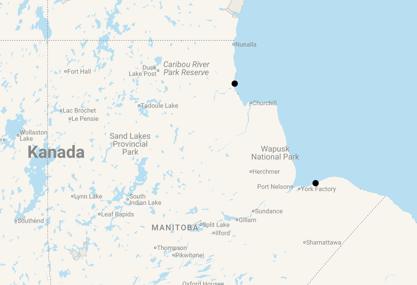 Karte 11 Tage Lodge Safari zu den Eisbären in der Hudson Bay