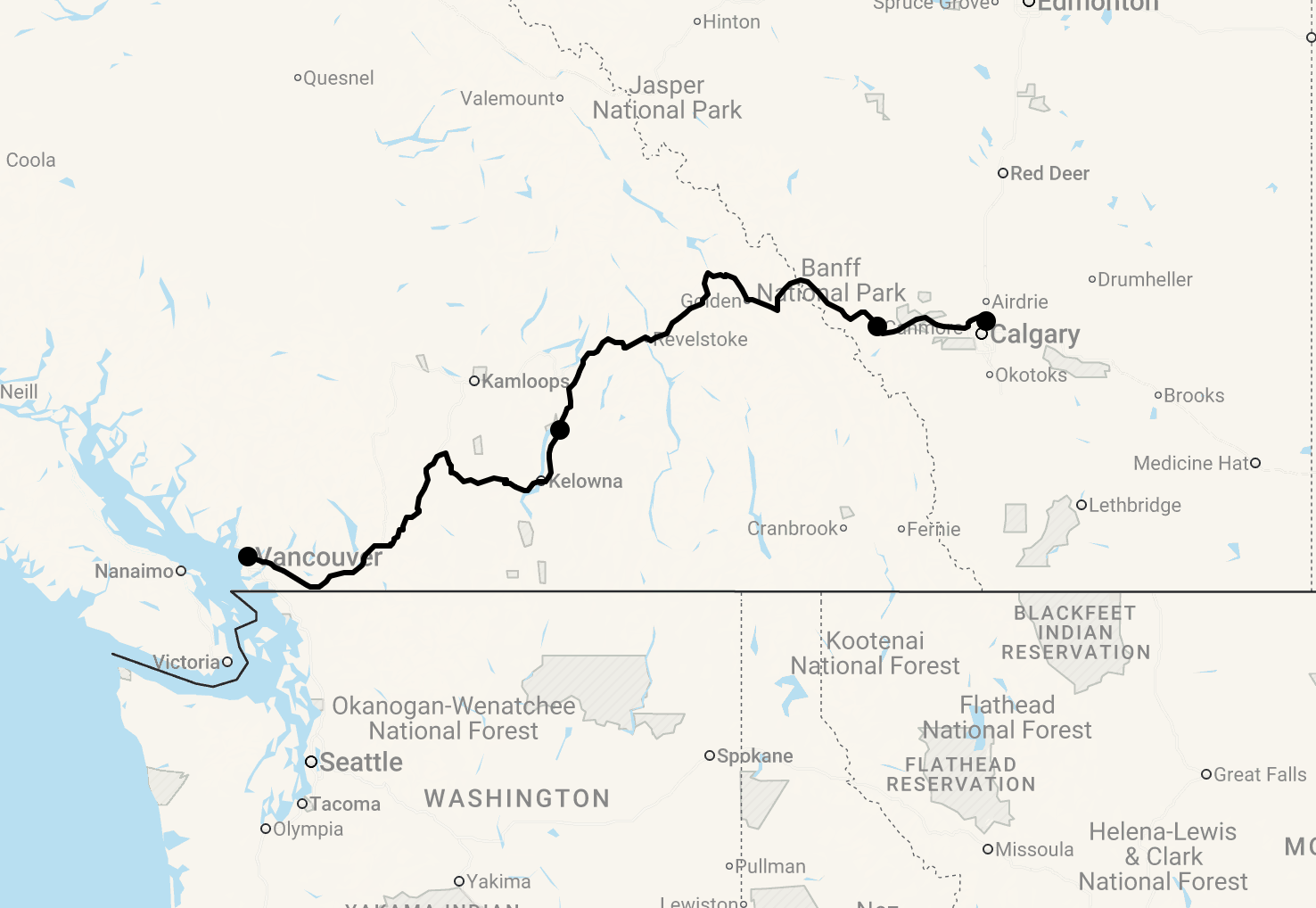 Karte 7 Tage Gruppenreise Höhepunkte Westkanada