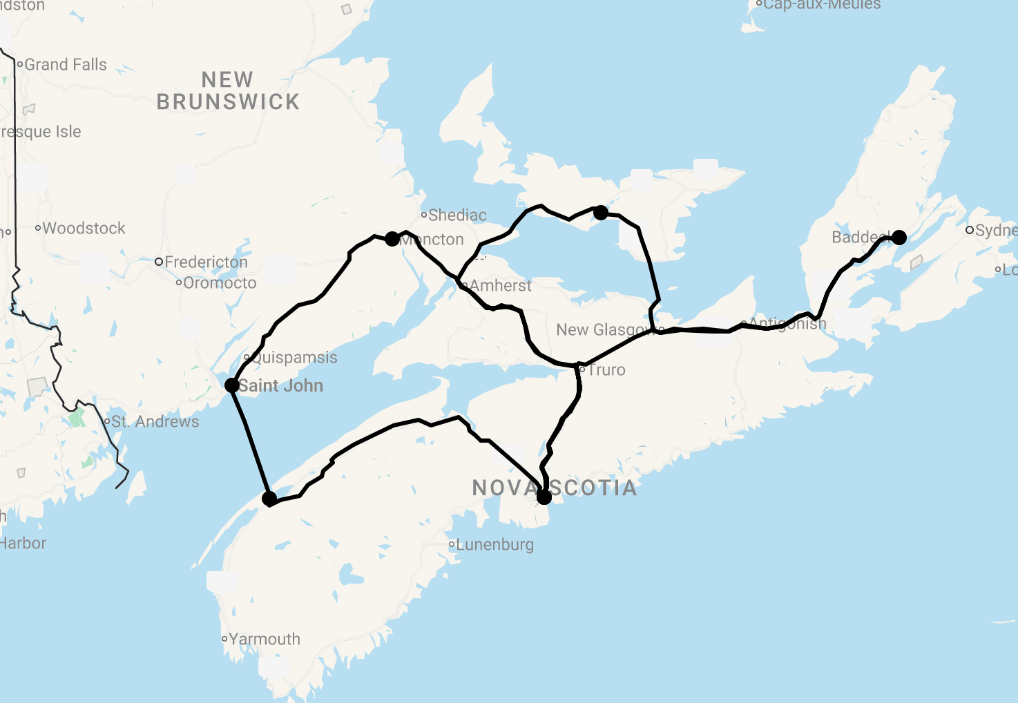Karte 13 Tage Gruppenreise Maritimes Atlantik-Kanada