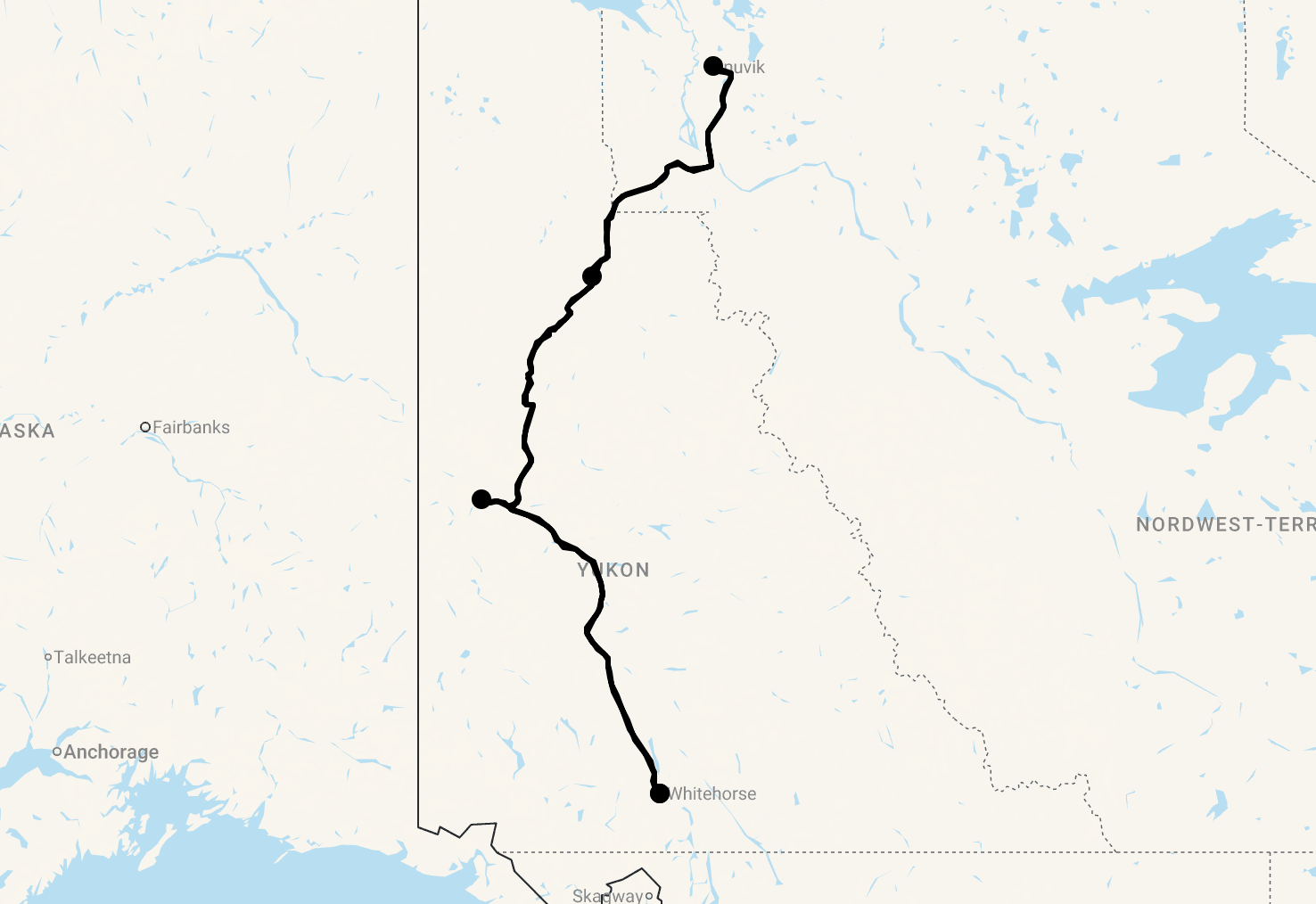 Karte 7 Tage Kleingruppenreise: Arctic Ocean Tour mit Dempster Highway