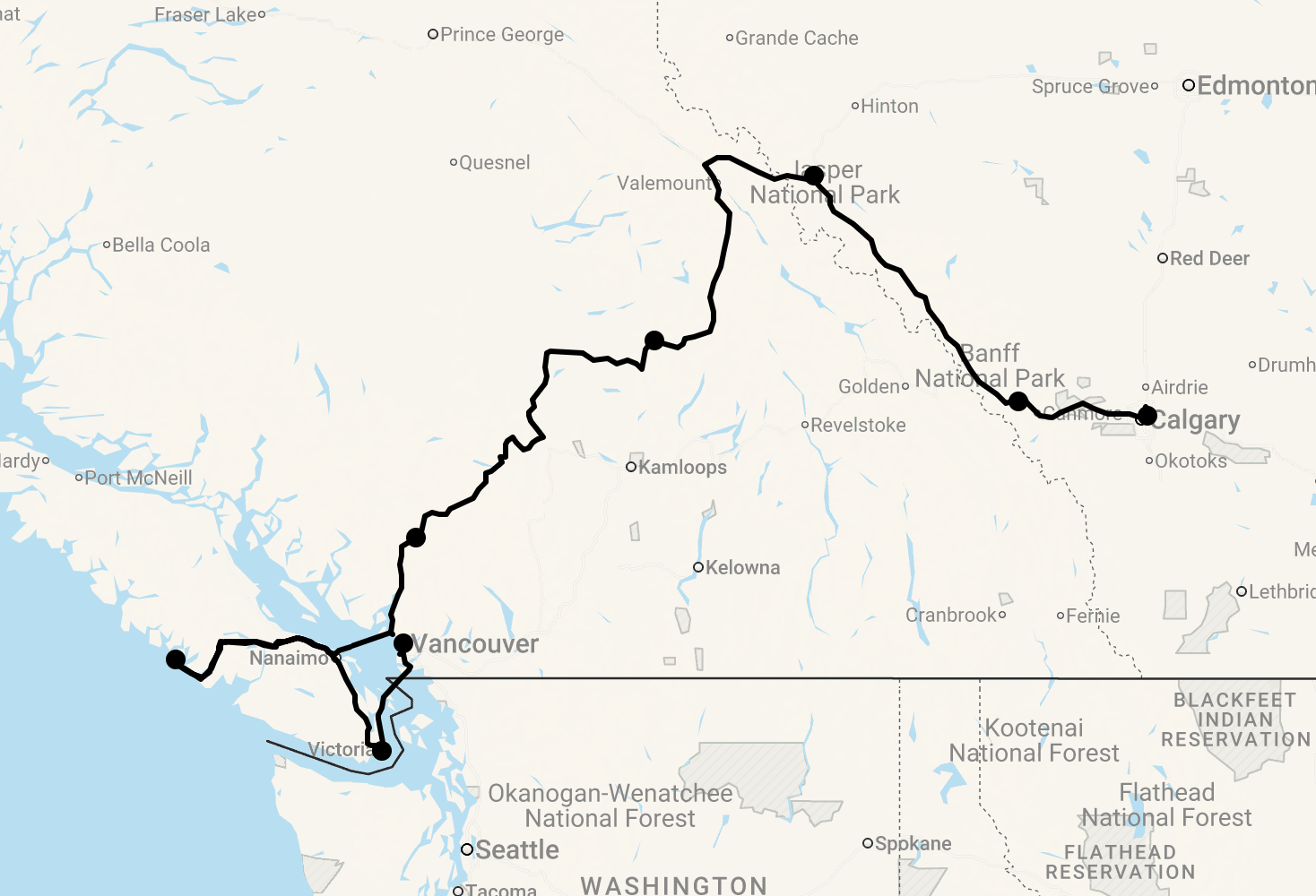Karte 15 Tage Kanadas Westen mit Vancouver Island mit Flug