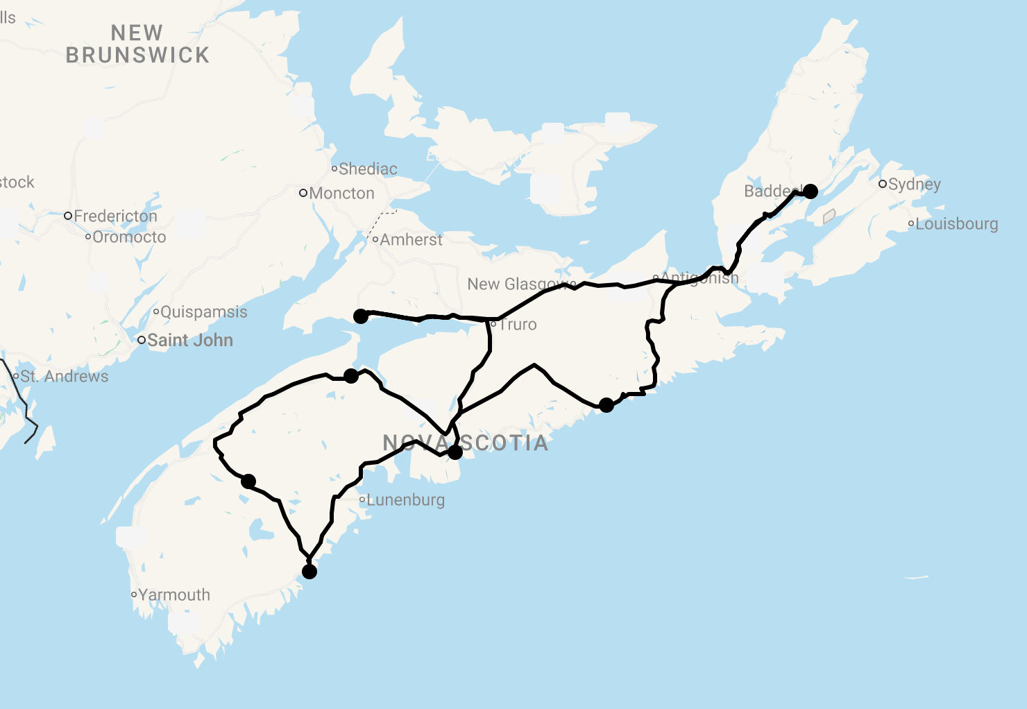 Karte 16 Tage Nova Scotia Entdecken mit Flug