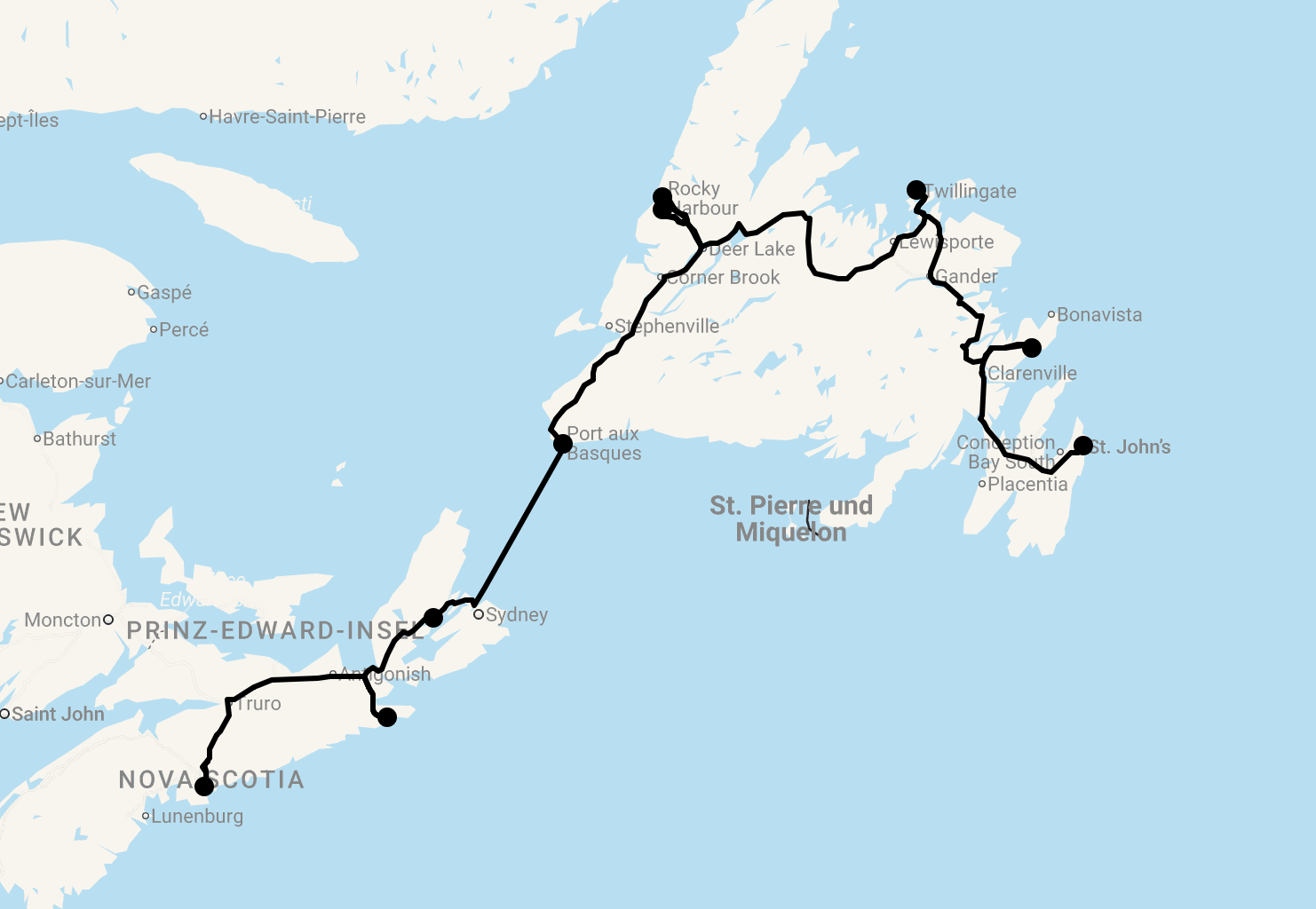 Karte 16 Tage Nova Scotia und Neufundland