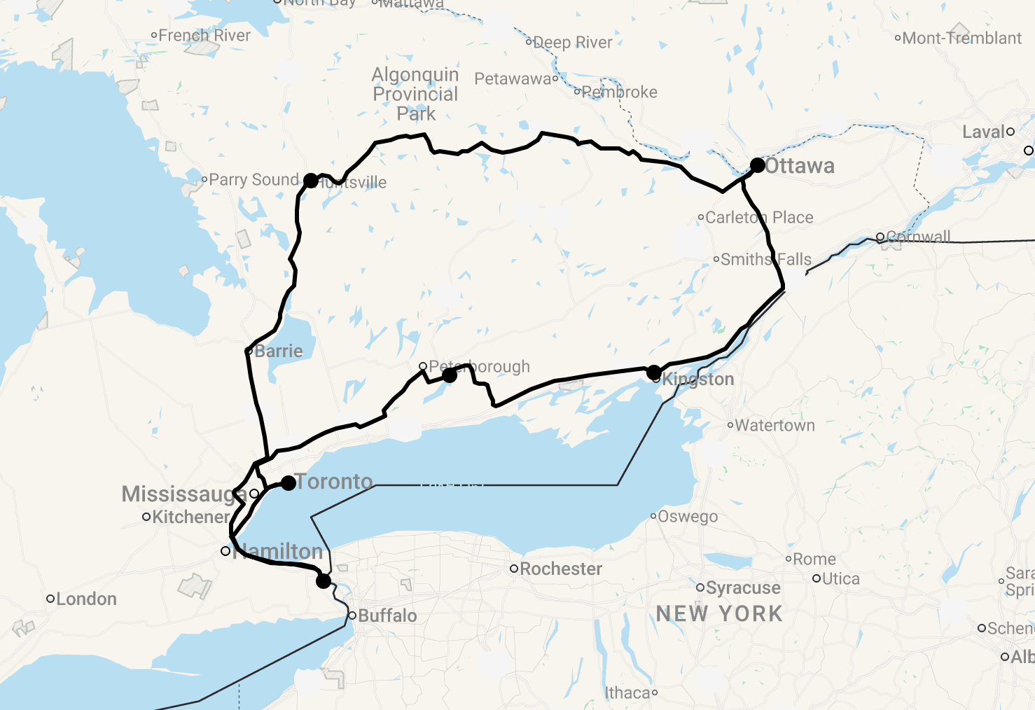 Karte 12 Tage Best of Ontario