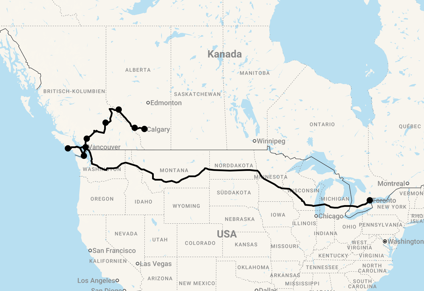 Karte 17 Tage Toronto und Westkanada