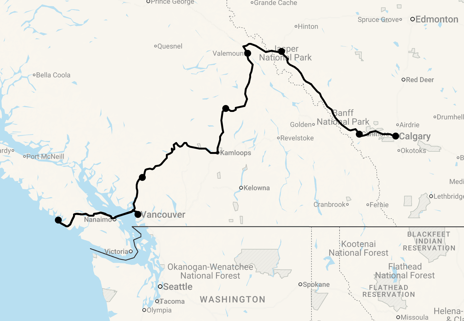 Karte 19 Tage Wandern durch Westkanada - Hike the Rockies