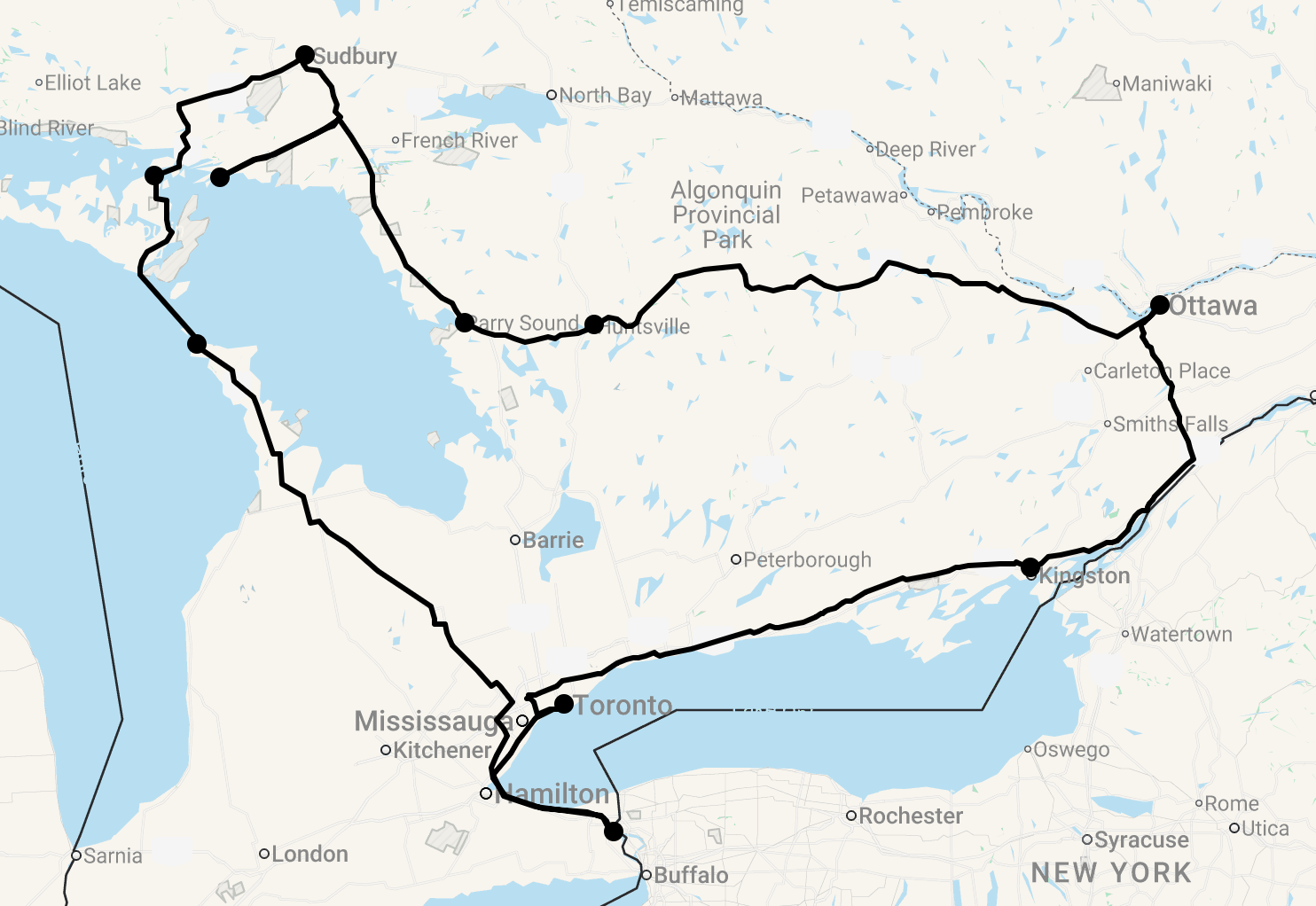 Karte 15 Tage Natur und First Nations in Ontario