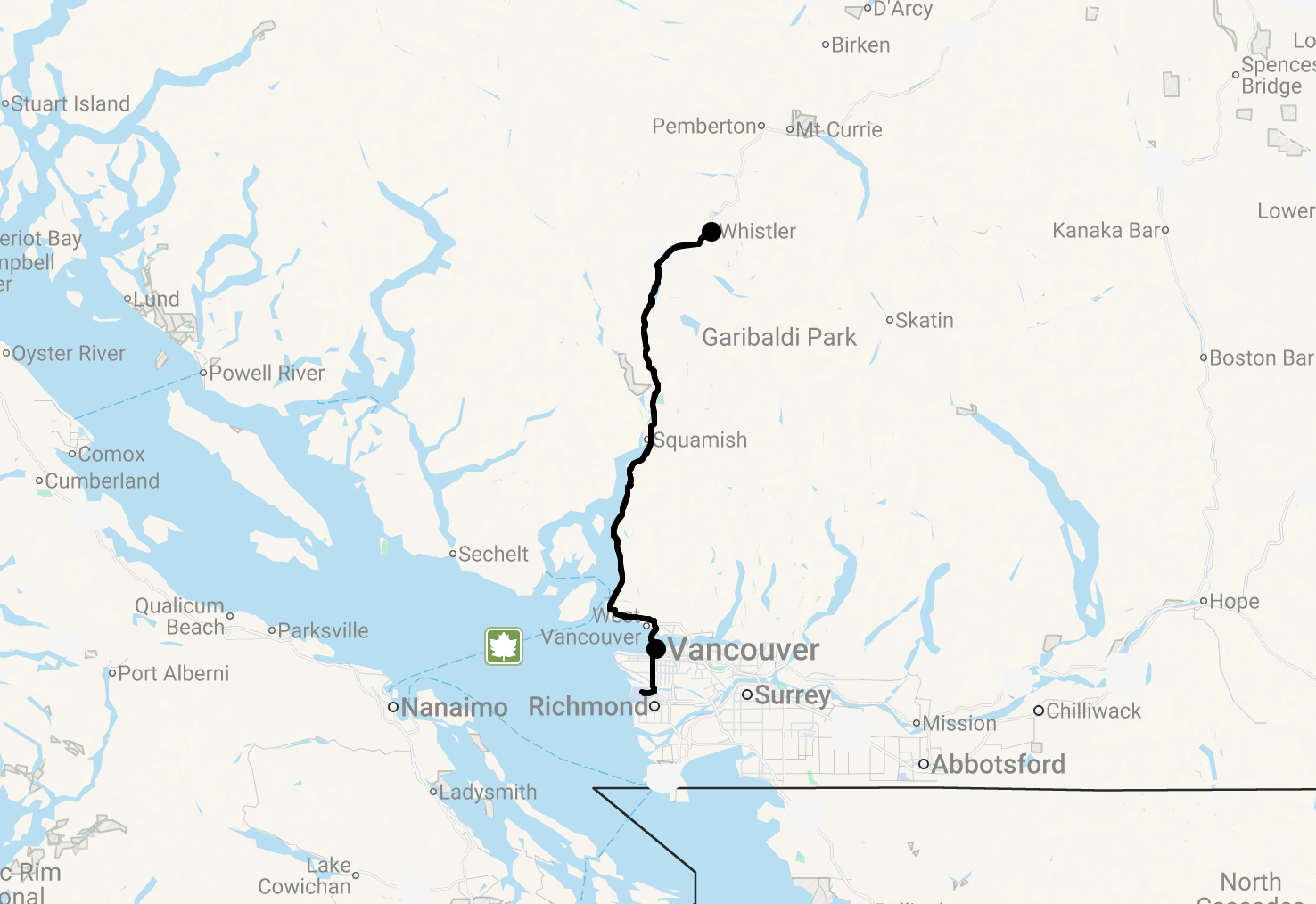 Karte 11 Tage Skipaket Vancouver & Whistler mit Flug, Mietwagen, Unterkünfte und Skipass