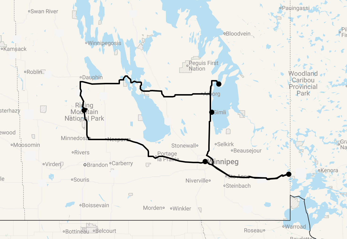 Karte 13 Tage Naturschätze in Manitoba
