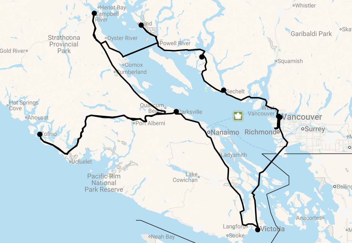 Karte 16 Tage Sunshine Coast & Vancouver Island