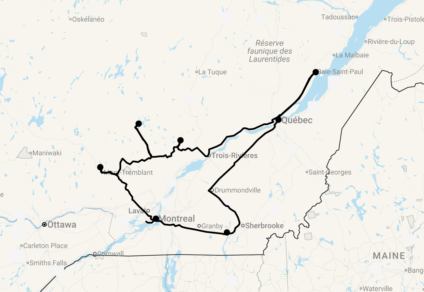 Karte 15 Tage Einzigartiges Québec