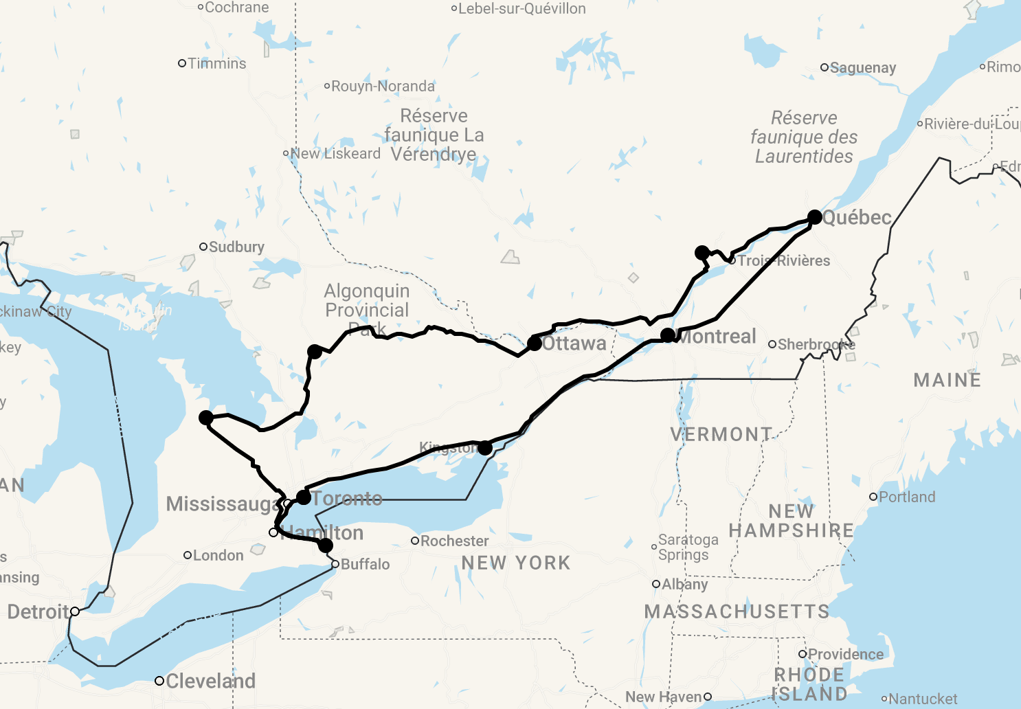 Karte 15 Tage Country Inns in Ontario & Québec