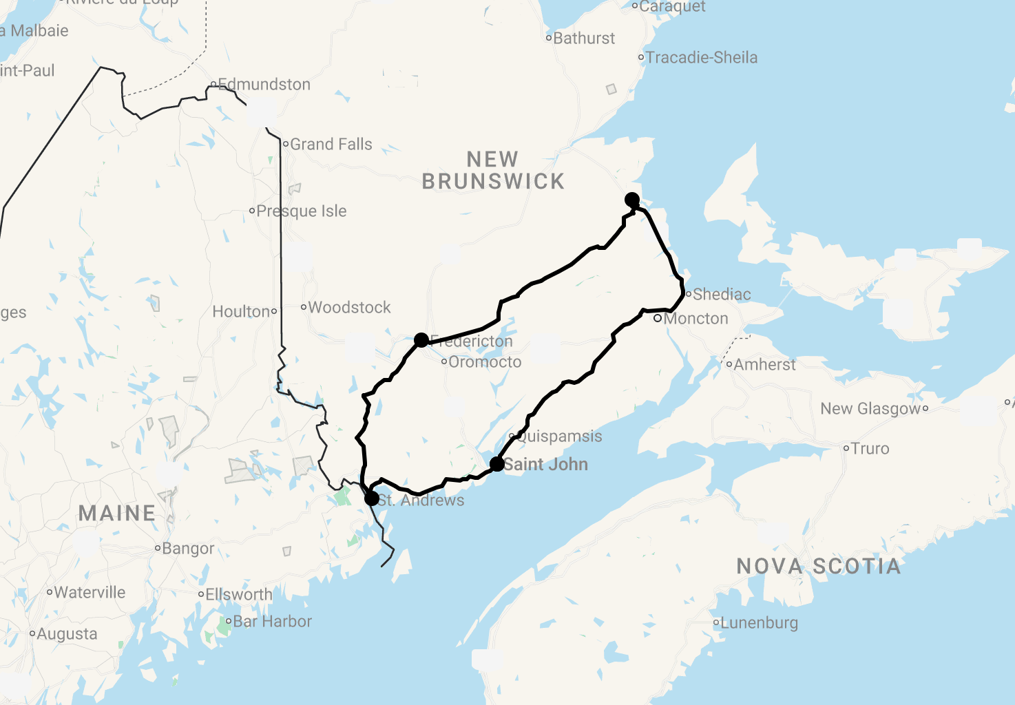Karte 10 Tage Bezauberndes New Brunswick
