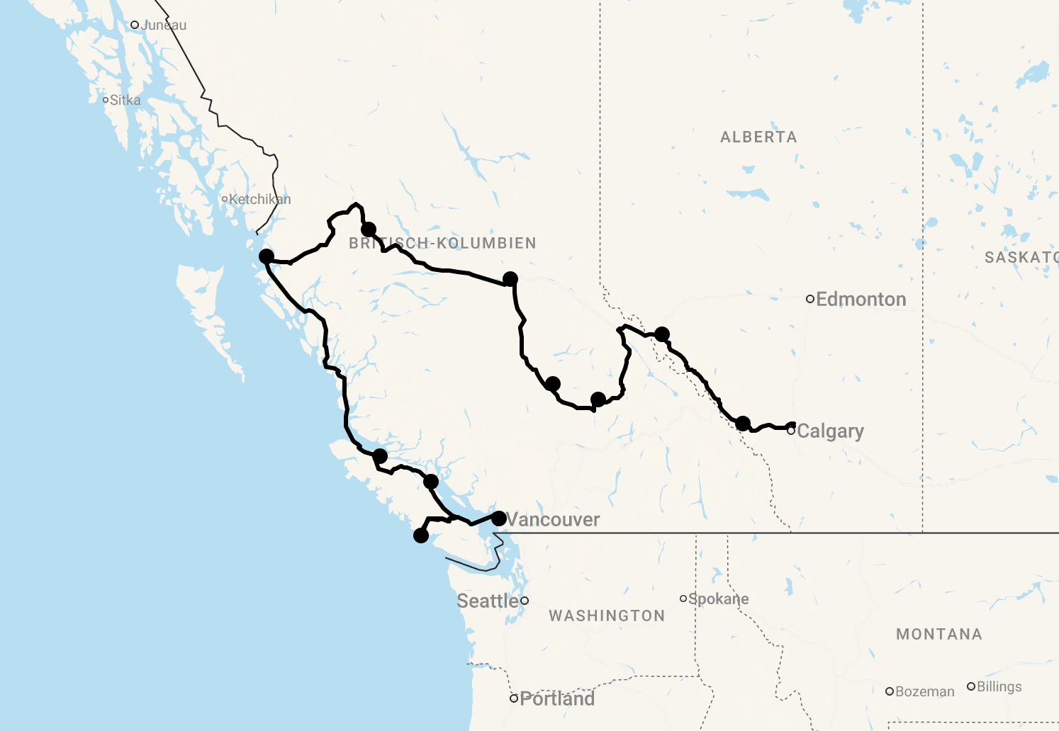 Karte 18 Tage Wildes Westkanada: Orcas, Bären und Inside Passage