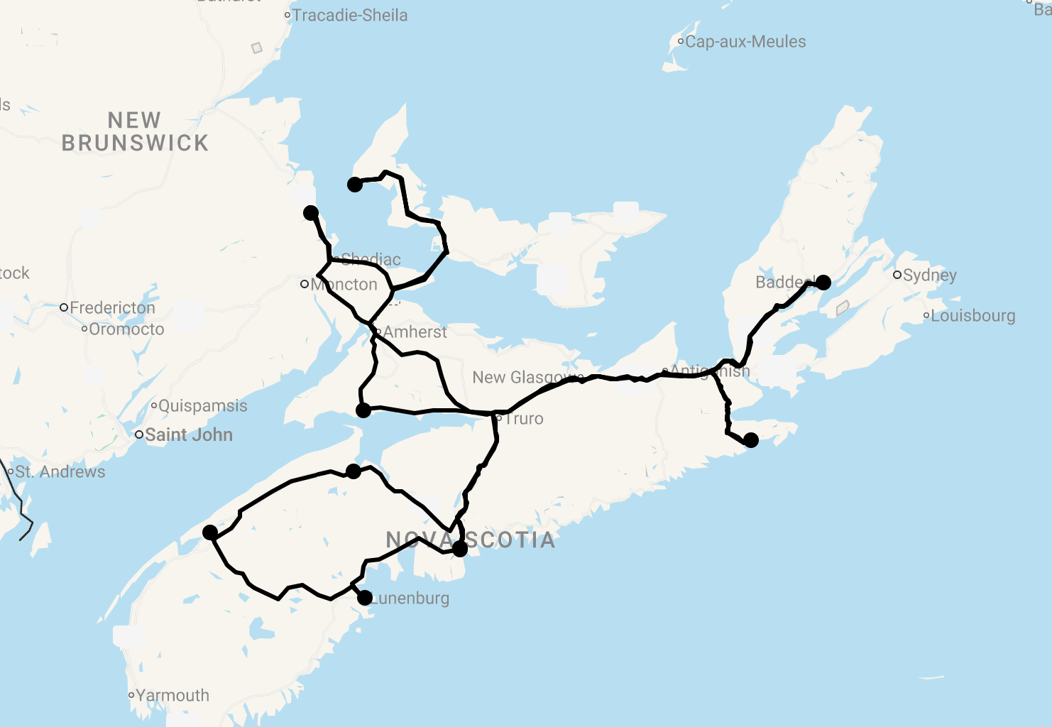 Karte 16 Tage Maritimes Kanada: Abenteuer an der Atlantikküste