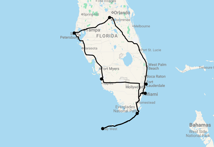 Karte 15 Tage Best of Florida