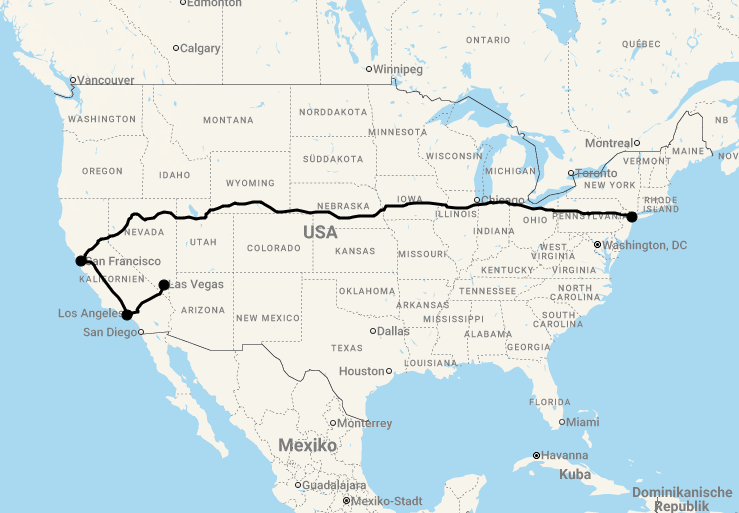 Karte 14 Tage Cityhopping: New York, San Francisco, Los Angeles & Las Vegas