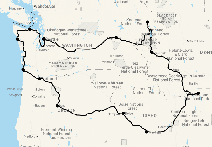 Karte 21 Tage Der Nordwesten & Yellowstone Nationalpark