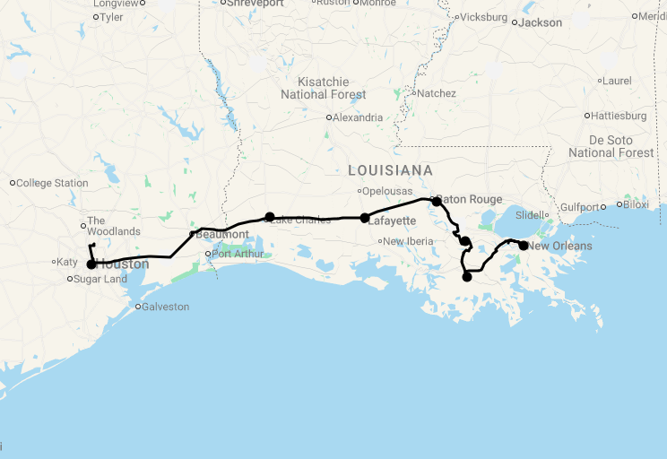 Karte 12 Tage Houston & Louisiana