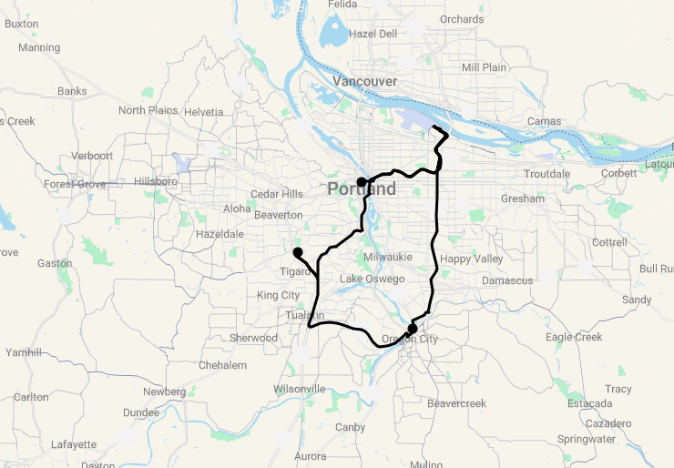 Karte 9 Tage Discover Oregon's Portland Region