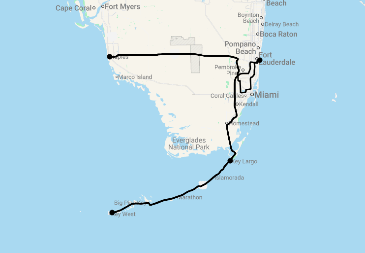 Karte 11 Tage Südflorida entdecken
