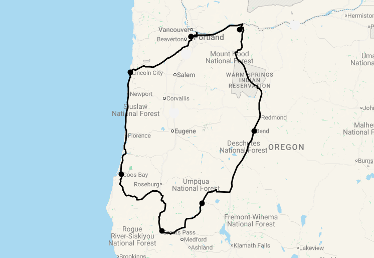 Karte 13 Tage Discover Oregon
