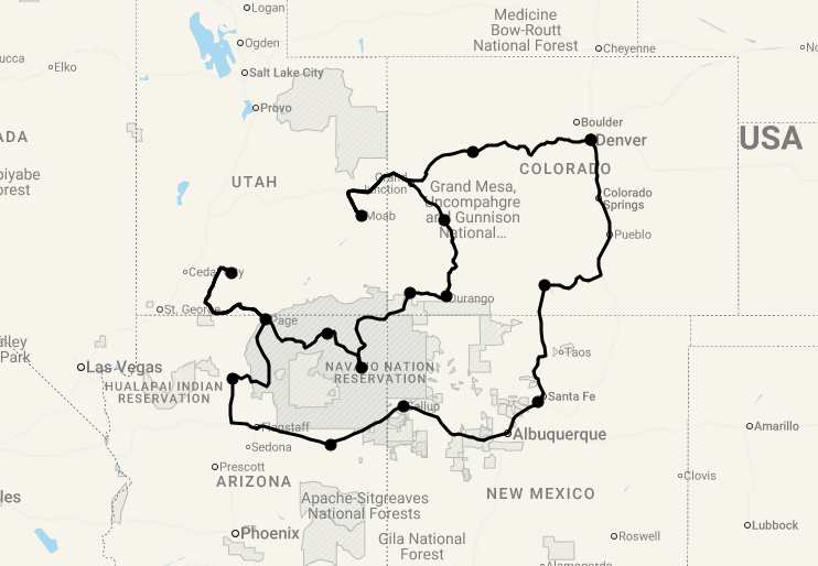 Karte 28 Tage Rockies & Canyonlands