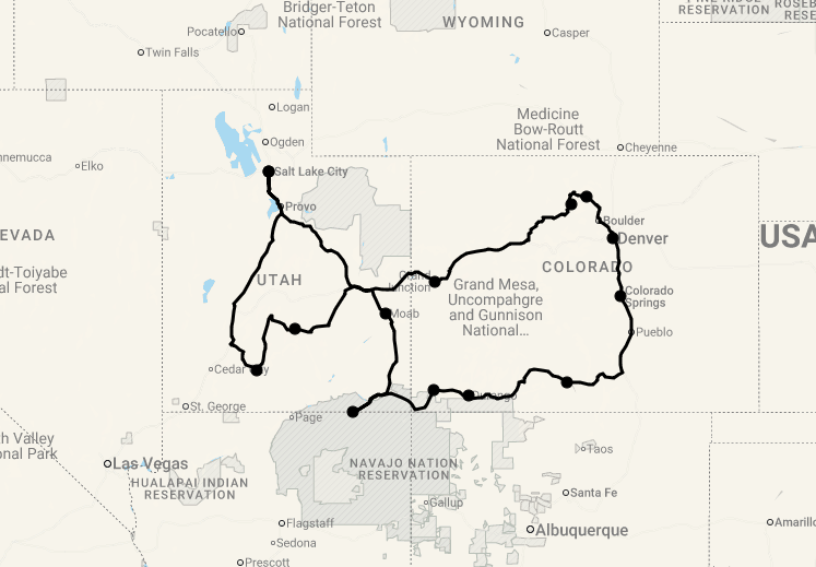 Karte 22 Tage Best of Utah & Colorado