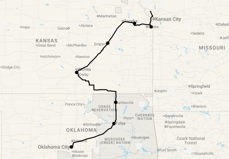 Karte 8 Tage Discover Kansas & Oklahoma
