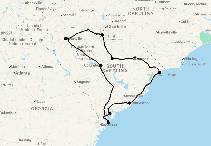 Karte 15 Tage Beautiful South Carolina