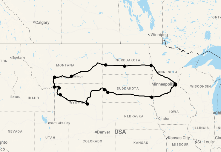 Karte 19 Tage Die Rocky Mountain Staaten ab Minneapolis