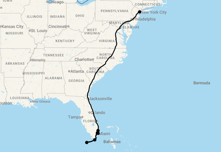 Karte 14 Tage Flitterwochen New York & Florida