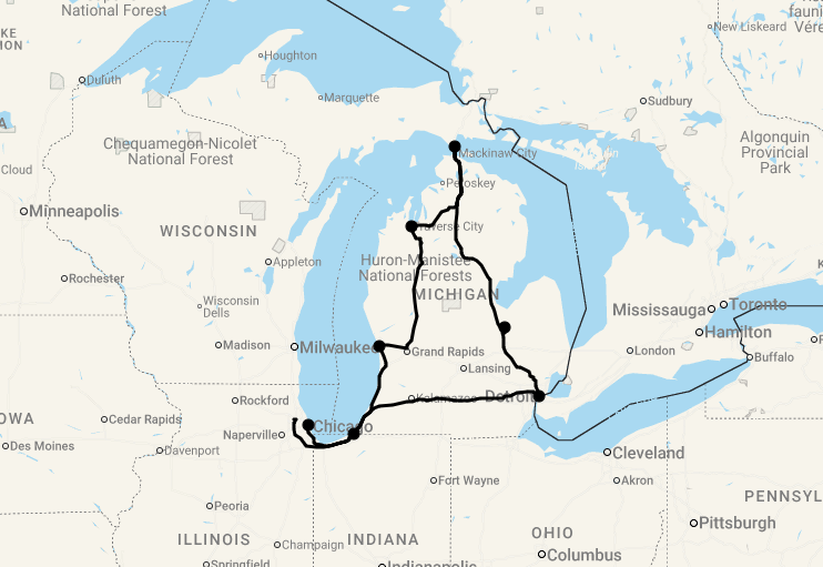 Karte 11 Tage Discover Michigan