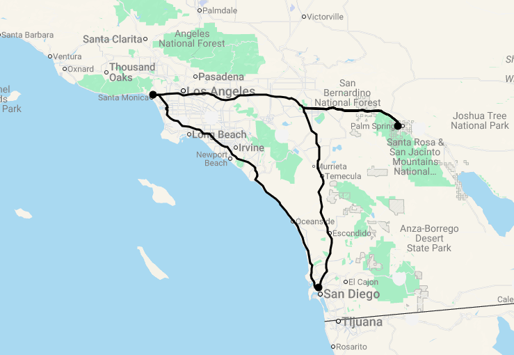 Karte 13 Tage Southern California Feeling