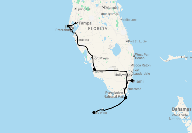 Karte 15 Tage Florida und Bahamas-Kreuzfahrt