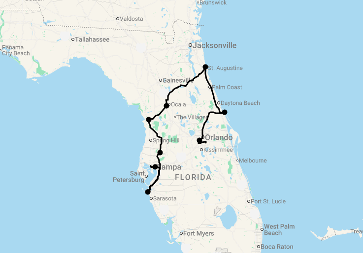 Karte 16 Tage Vielfältiges Florida für Kenner